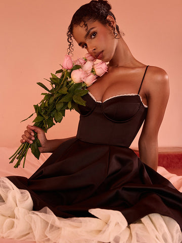 Pink Corset Dress Spaghetti Straps Backless Brunch Birthday Party Midi Dresses