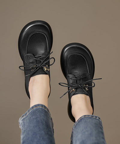 Beige Rindsleder Spleißen Chunky Loafer Schuhe Lace Up 