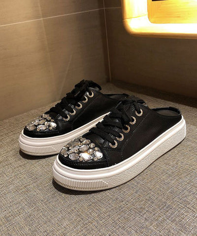 Boutique Rosa Splicing Plattform Slide Sandalen Lace Up Zirkon 