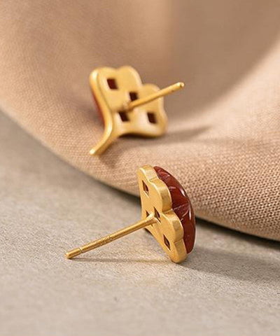 Pendientes Vogue Mulberry de plata esterlina con ágata dorada y hojas de ginkgo 