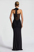Sheer Mesh Sash Bodycon Maxi Dress