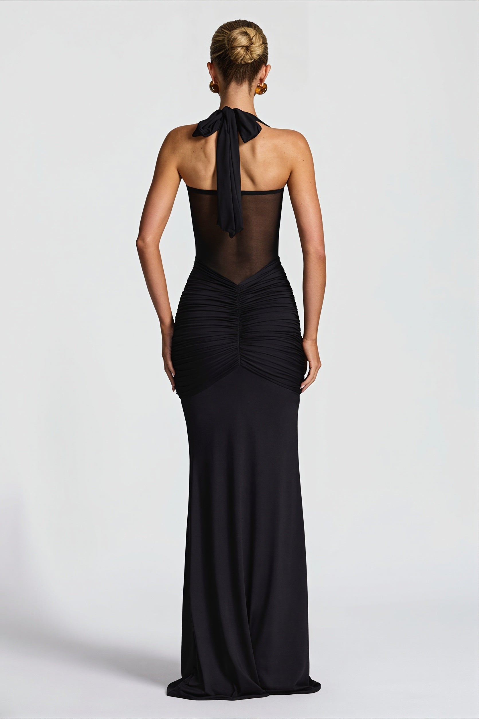 Sheer Mesh Sash Bodycon Maxi Dress