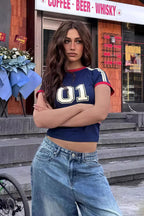 Sporty Color Block Number Print Slim T-shirt