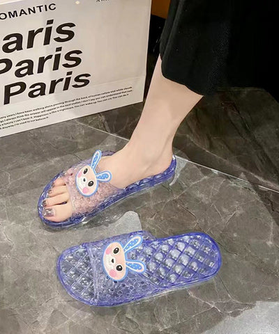 Lässige, blaue Hausschuhe mit transparentem Kristall und flacher Sohle 