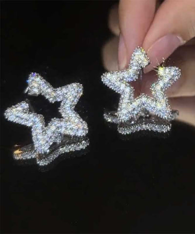 Art Silk Sterling Silver Zircon Star Stud Earrings