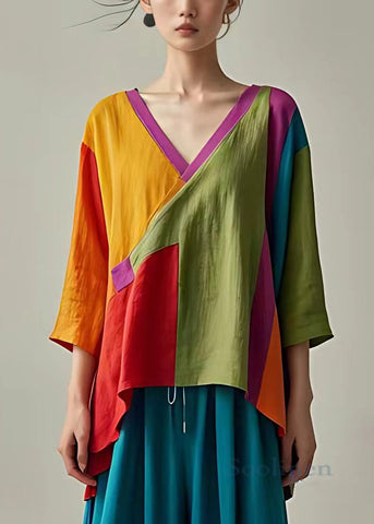 Brazalete de lino con diseño de patchwork asimétrico amarillo bohemio 