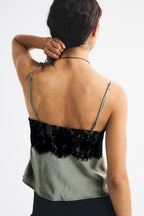 Lace Color Block Satin Backless Cami Top