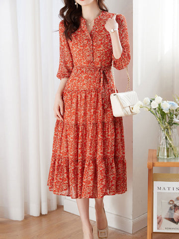 Alexis Vintage Chiffonkleid mit Rüschen und Blumenmuster 