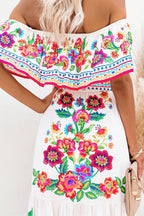 Ruffle Off Shoulder Bright Long Boho Dress