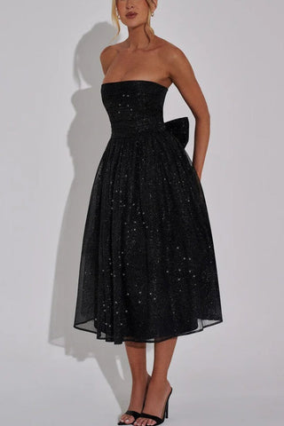 Sexy schulterfreies, rückenfreies Maxikleid mit Schleife