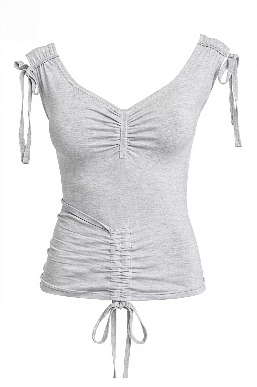 Morandi Solid Drawstring Fitted Blouse