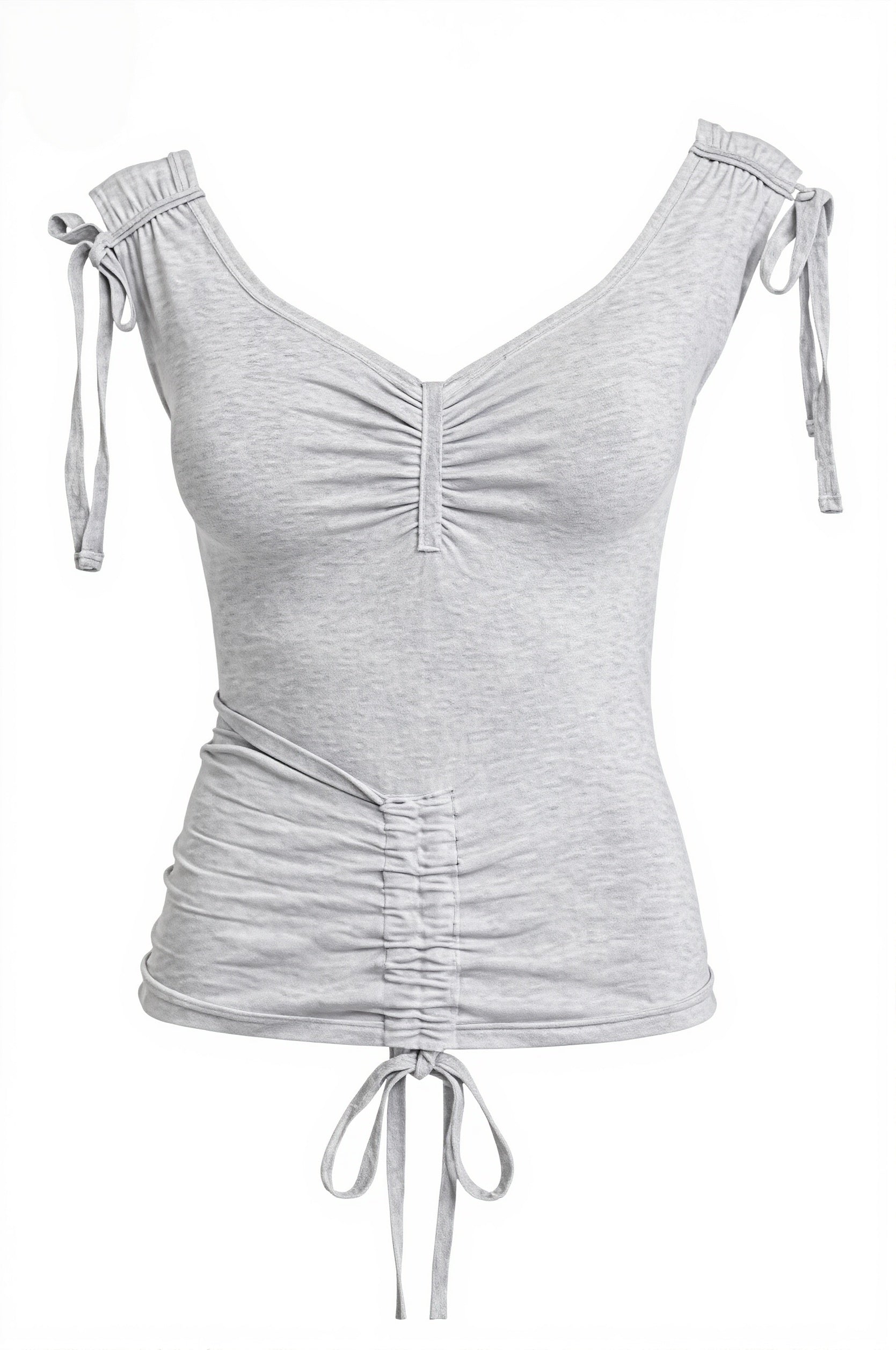 Morandi Solid Drawstring Fitted Blouse
