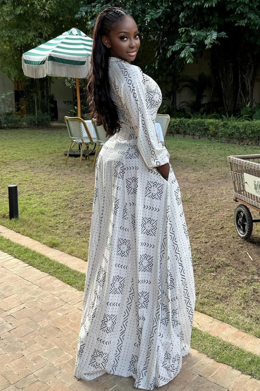 Casual Stand Collar Button Maxi Dress