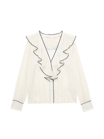 Ruffle Jacquard Print Blouse