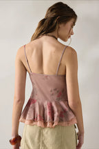 Retro Lace Mesh Splice Floral Cami Top