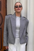 Grey Wool Shoulder Pad Jacket