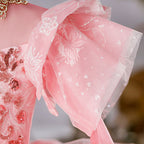 Kommunionkleid für Kleinkinder, Mädchengeburtstagsfeier, wunderschönes, flauschiges, langes Festkleid in Rosa 