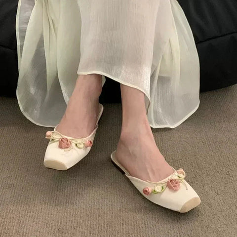 Blume Wohnungen Maultiere Schuhe Frauen Weiche Gemütliche Kleid Hausschuhe Schuhe 2024 Designer Sommer Flip-Flops Lässig Dias Weibliche Zapatillas 