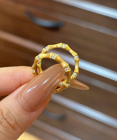 Boutique Gold Sterling Silber Overgild Bambus Joint Drahtziehringe 
