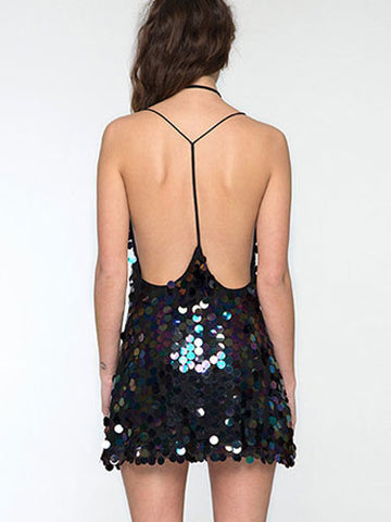 Colorful Sequin Mini Dress V-Neck Open Back Sexy Birthday Party Dresses