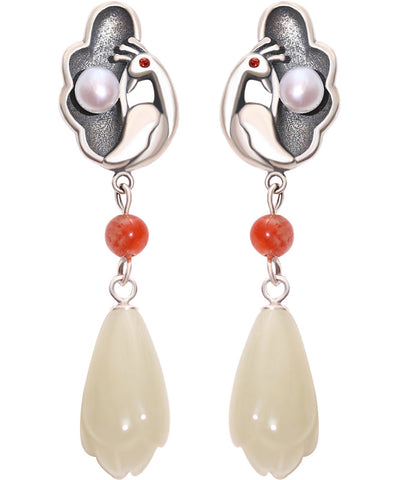 Unique Silk Sterling Silver Jade Agate Drop Earrings