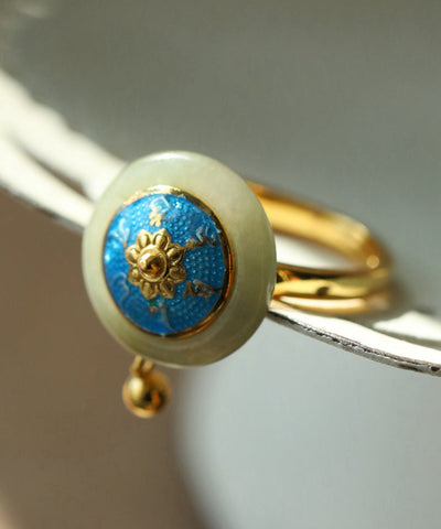 Elegante drehbare Ringe aus vergoldetem Sterlingsilber mit Jade-Cloisonné 