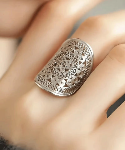 Anillos ahuecados de plata de ley con seda de gran tamaño 