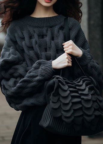 DIY Tops de punto con cable gruesos de gran tamaño en gris opaco para invierno 