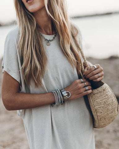 Simple and Effortless Open Sleeve Slit Oversized T-shirt Midi Dress