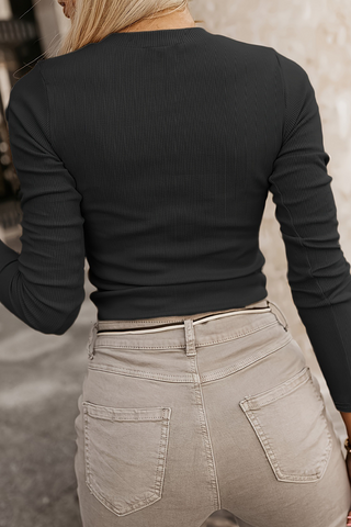 Tops casuales de cuello redondo con botones de color sólido 