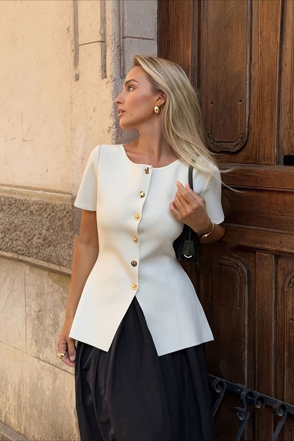 Round Neck Button Knit Cardigan Blouse