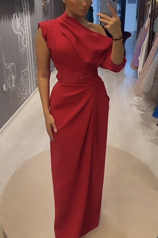 Single Tonight – Formelles Maxikleid mit gerüschtem, unregelmäßigem Ausschnitt und halblangen Ärmeln 