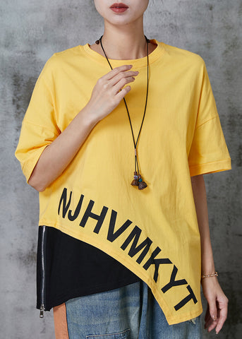 Camisetas sin mangas de algodón con parches asimétricos amarillos informales para verano 