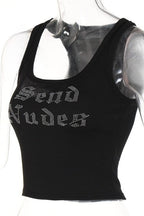 Letter Rhinestone U Neck Tank Top
