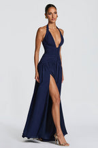 Elegant Halter Neck Slit Backless Maxi Dress