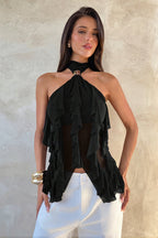 Solid High Waist Halter Backless Fitted Tank Top