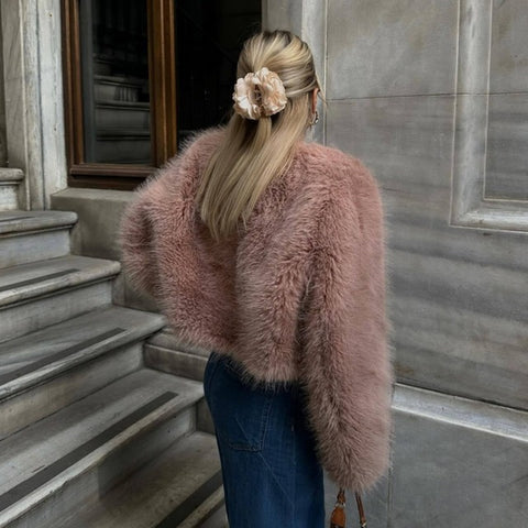 TARUXY Abrigo de piel sintética de invierno para mujer, primavera 2024, nuevo cárdigan de manga larga para mujer, chaqueta informal lisa de calle, ropa de mujer 