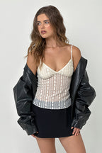 Casual Solid Lace Splice Slim Cami Top