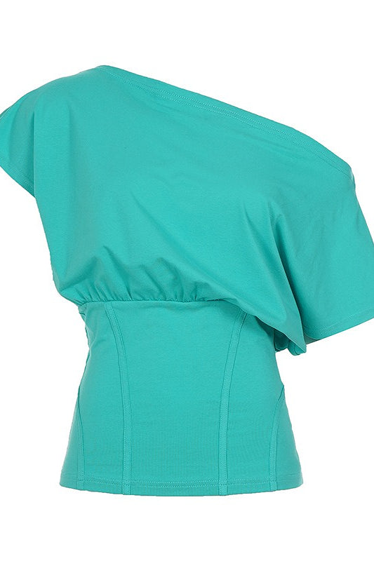 Fresh Mint Asym Slim Waist Blouse