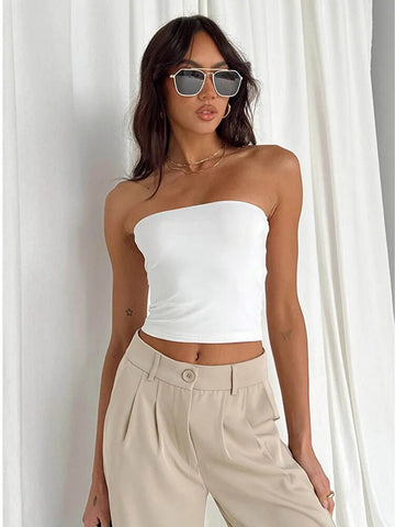 Tops de tubo sin tirantes sexys para mujer, corpiños sin mangas con hombros descubiertos, tops cortos Y2K con espalda descubierta, chaleco ajustado, ropa de calle 