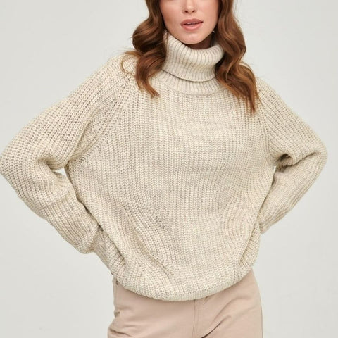 Suéter de punto suelto de cuello alto grueso para otoño e invierno con cuello 