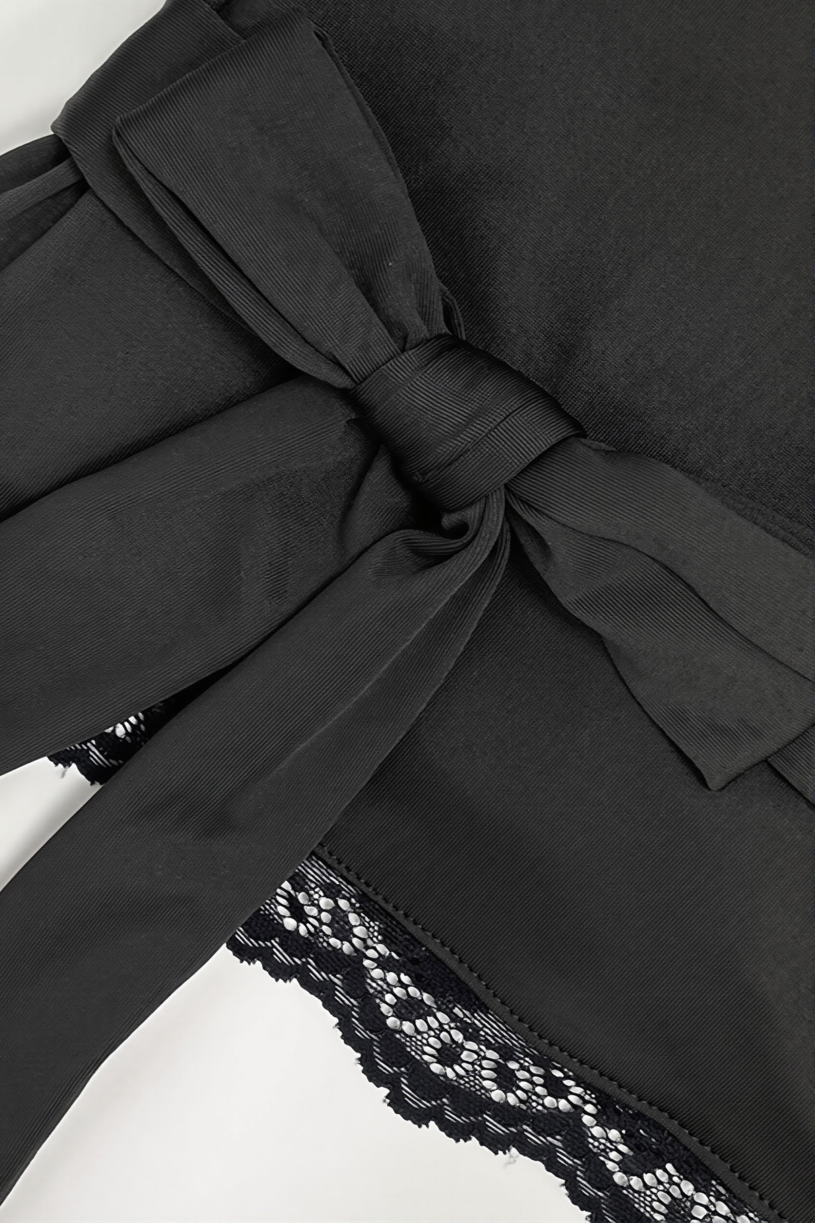 Casual Solid V Neck Lace Tie Blouse
