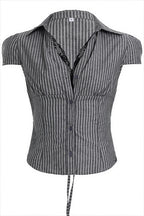 Casual Slim Lace Striped V Neck Blouse
