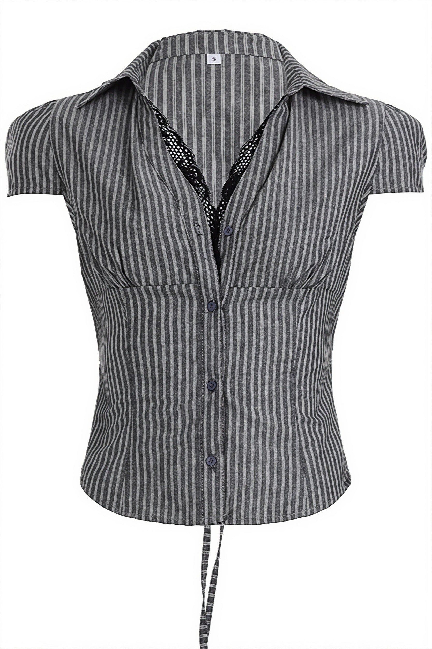 Casual Slim Lace Striped V Neck Blouse