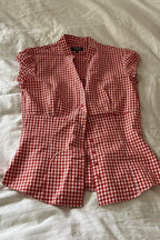 Versatile Red White Plaid Blouse