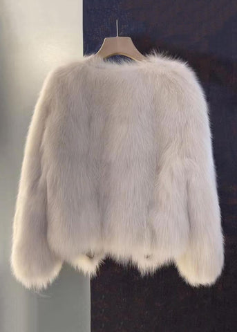 Frauen Kaffee Knopf Leder und Pelz Mantel Langarm 