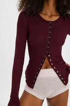 Solid Single-Button Fitted Long-Sleeve Knit Cardigan