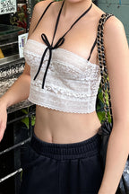 Tie Lace Slim Cropped Halter Top
