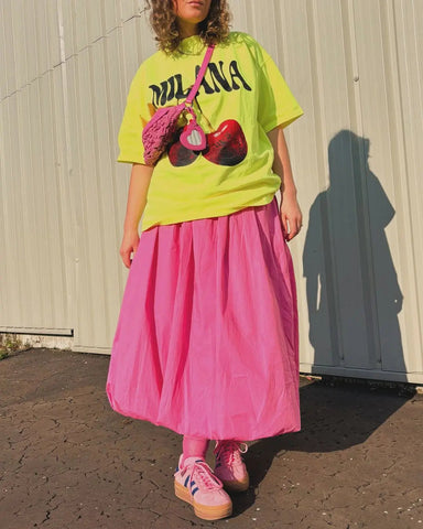 Camiseta gótica Harajuku con cereza verde fluorescente 