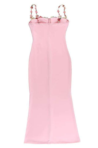 Vestido midi con cordones y bordado floral de Brenda 